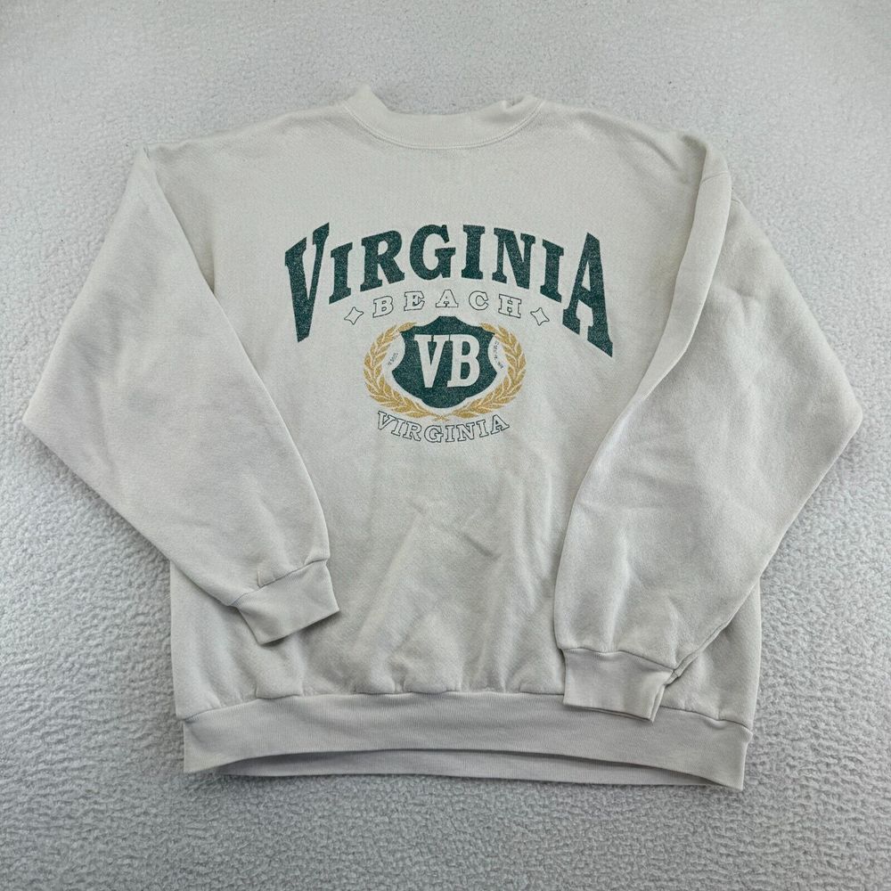 Vintage Tultex Virginia‎ Beach Sweatshirt Womens Large Off-White Crewneck Soft *